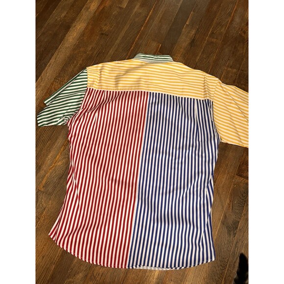 Vintage Ralph Lauren Chaps Shirt Mens M Bright Striped Colorblock Crest 90s - Picture 5 of 5